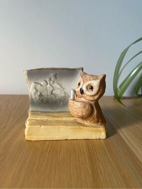 Vintage Ceramic Owl Teacher Map Figurine